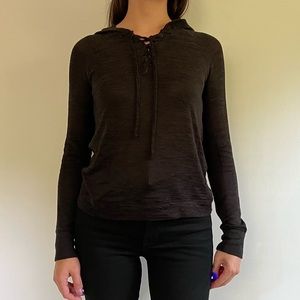 Prince & Fox Knit Henley Pullover Hoodie Long Sleeve Top Heather Black